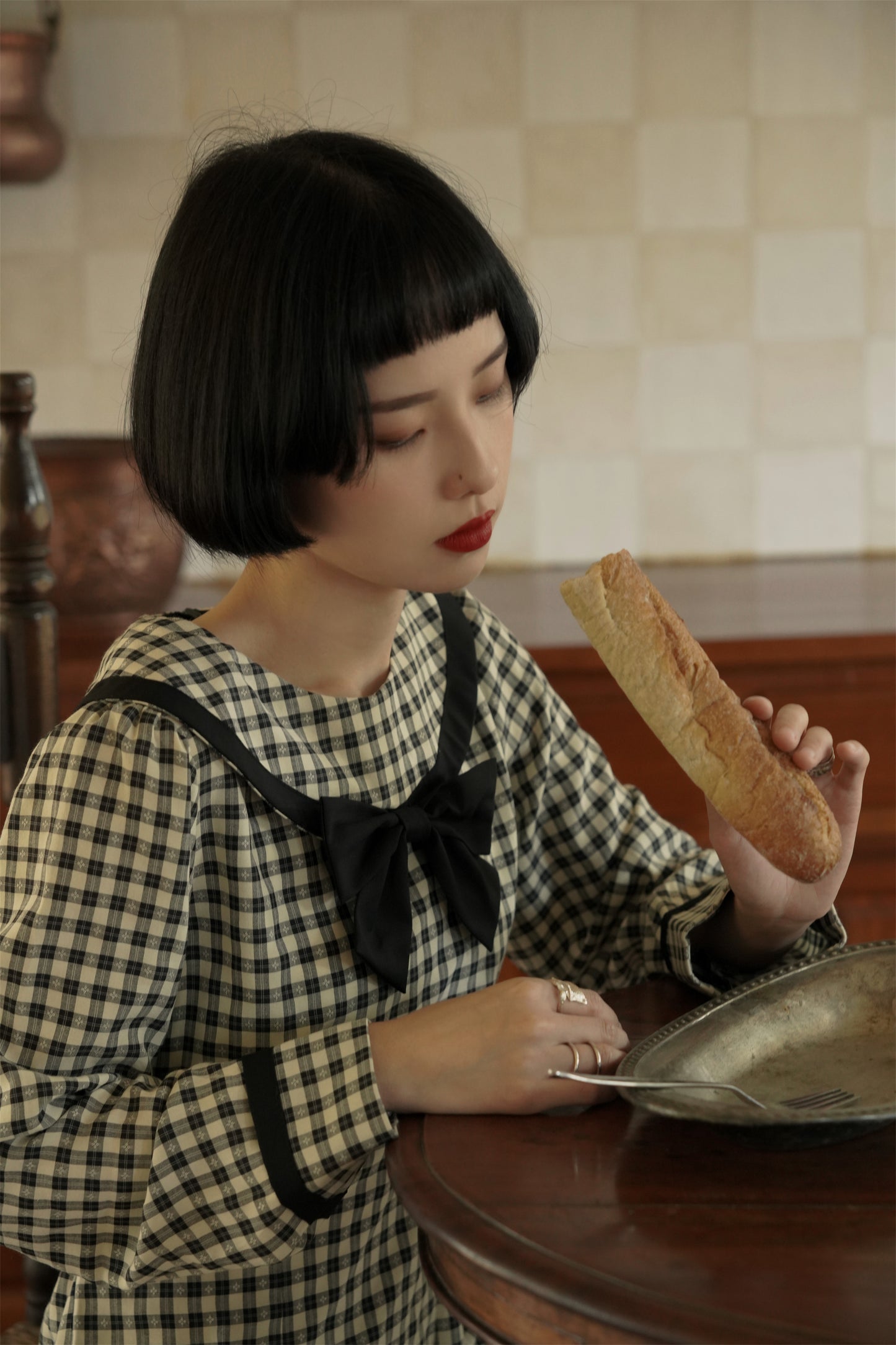 リボンタイチェックワンピース•4847220714