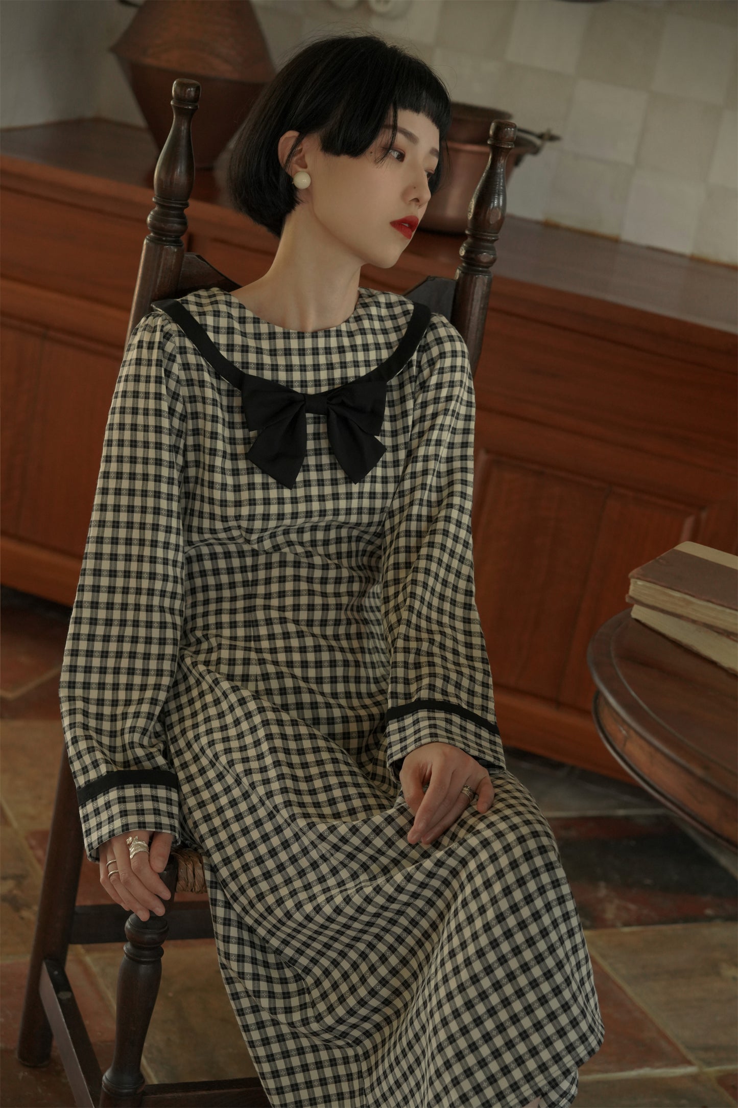 リボンタイチェックワンピース•4847220714