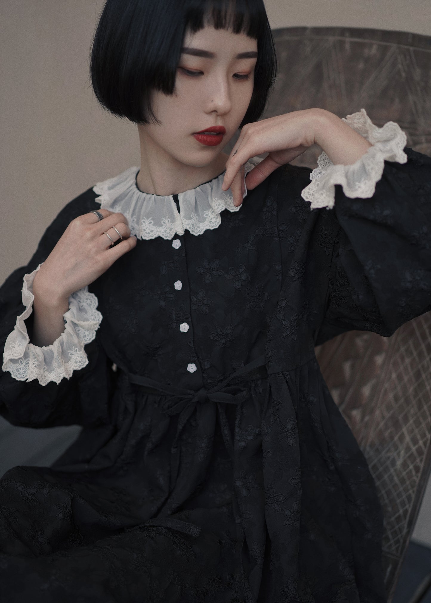 黒のジャガードワンピース•4250201202(3月下旬発送予定)