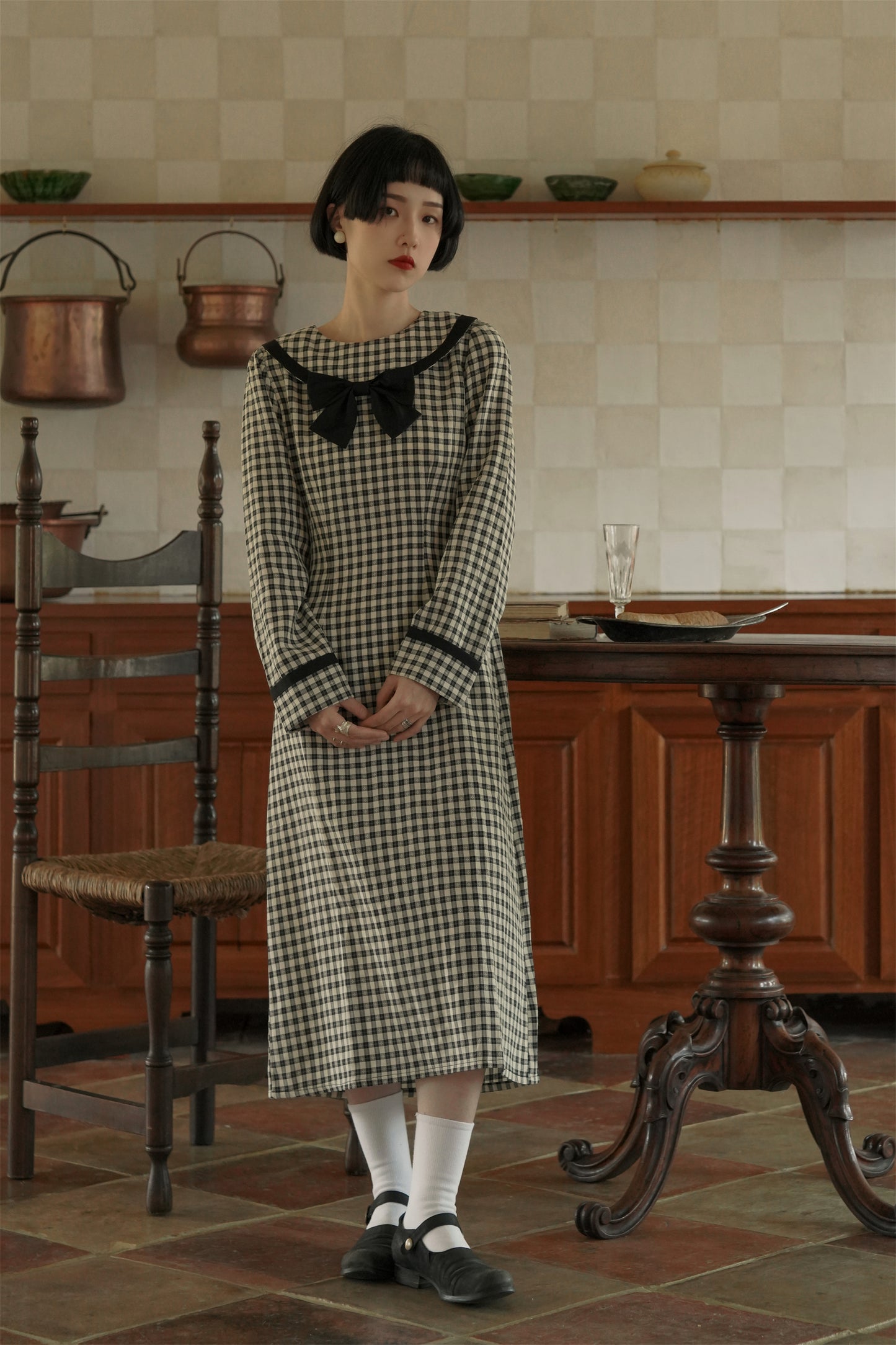 リボンタイチェックワンピース•4847220714